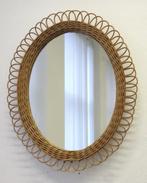 Vintage wicker spiegel ovaal riet 70's wandspiegel, Huis en Inrichting, Woonaccessoires | Spiegels, Gebruikt, Ophalen of Verzenden