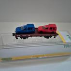 Minitrix 15212 DB platte wagen met 2 VW Caddy, Hobby en Vrije tijd, Modeltreinen | N-Spoor, Gelijkstroom, Trix, Ophalen of Verzenden