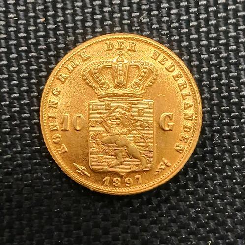 Wilhelmina tientje 10 gulden 1897 verguld gouden naslag., Postzegels en Munten, Munten | Nederland, Losse munt, 10 gulden, Koningin Wilhelmina