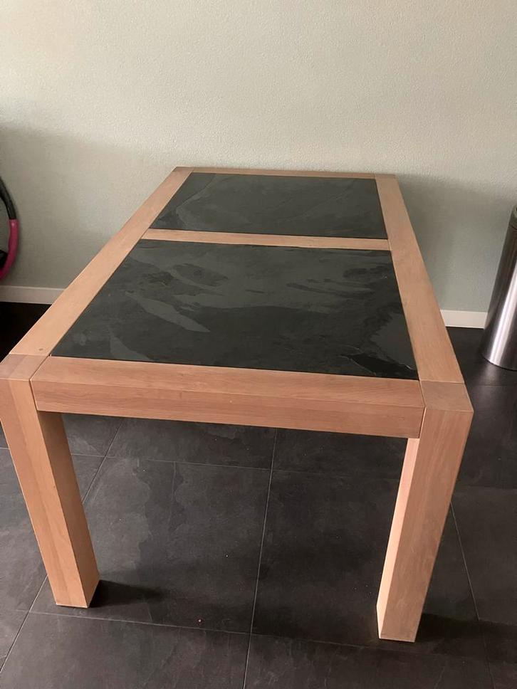 Eiken eettafel met leisteen blad - 4 persoons, Huis en Inrichting, Tafels | Eettafels, Gebruikt, 100 tot 150 cm, 150 tot 200 cm