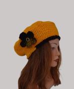 Gehaakte Baret met Bloem, Maat 38/40 (M), Verzenden, Nieuw, Handgemaakt