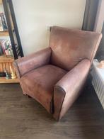 Fauteuil, bruin geschuurd leer. Zeer degelijke stoel., Huis en Inrichting, Fauteuils, Ophalen, Gebruikt, 50 tot 75 cm, Leer