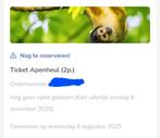 Apenheul tickets voor 2 personen t.w.v. 58 euro, Twee personen