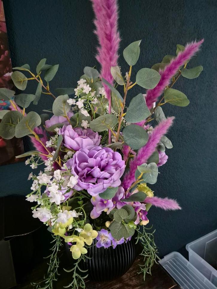 Zijden Boeket Bloemen, Huis en Inrichting, Kamerplanten, Overige soorten, Minder dan 100 cm, Bloeiende kamerplant, Halfschaduw