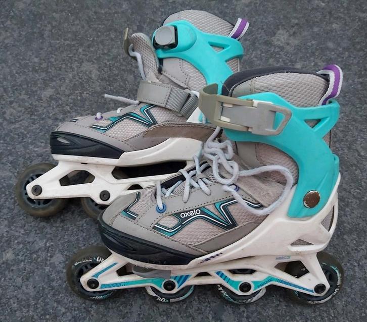Te koop: 2 paar Oxelo skeelers (verstelbaar), Sport en Fitness, Skeelers, Gebruikt, Inline skates 4 wielen, Overige merken, Kinderen
