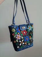 Zippa vintage bag blue met leer en kralen NIEUW hand made, Ophalen of Verzenden, Nieuw, Blauw, Handtas