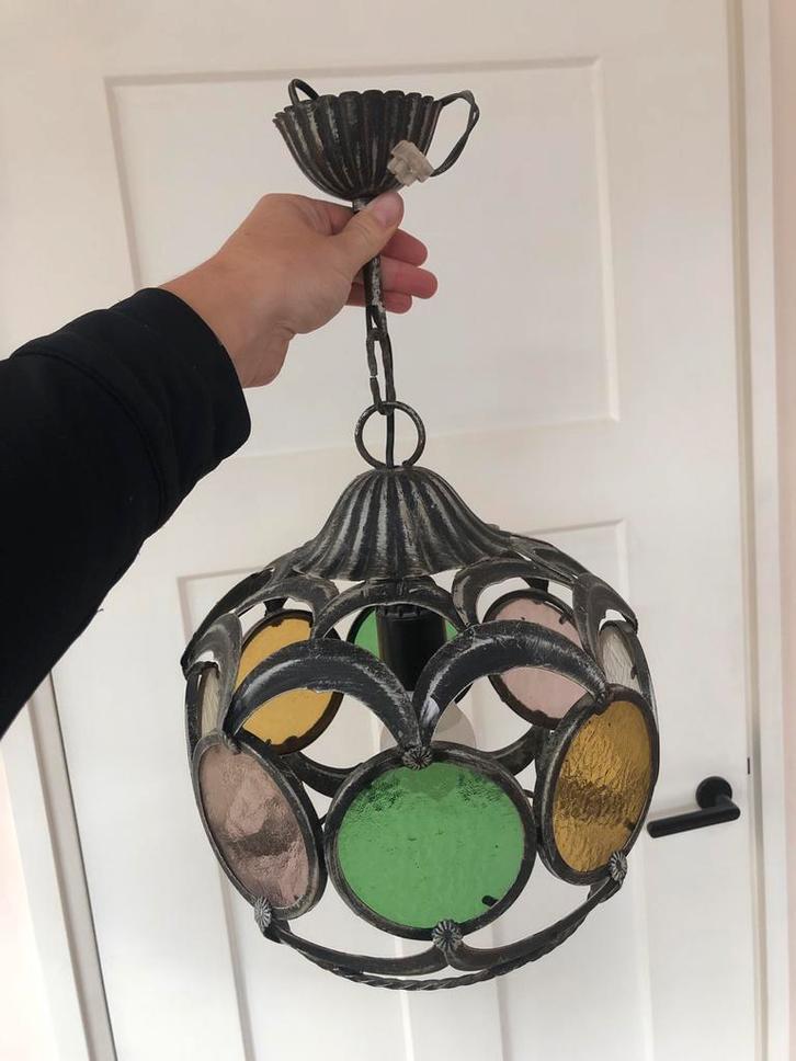 Retro Glas in Lood Hanglamp - Jaren '70, Huis en Inrichting, Lampen | Hanglampen, Gebruikt, Minder dan 50 cm, Glas, Ophalen