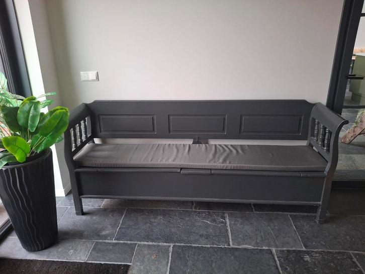 Orginele houten klepbank met veel opbergruimte, Antiek en Kunst, Antiek | Meubels | Stoelen en Banken, Ophalen