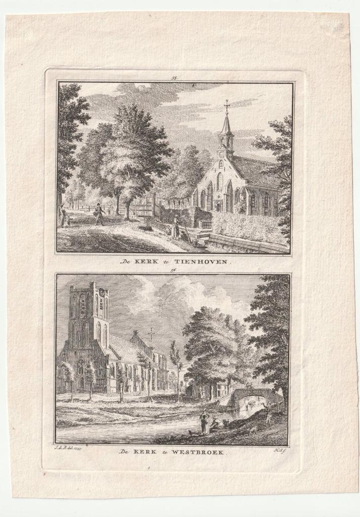 Tienhoven en Westbroek kerk oude gravure, Antiek en Kunst, Kunst | Etsen en Gravures, Verzenden