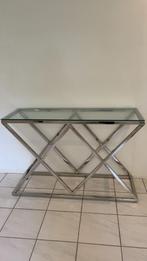 glazen side table zilver, Huis en Inrichting, Ophalen, Zo goed als nieuw, 25 tot 50 cm, Rechthoekig