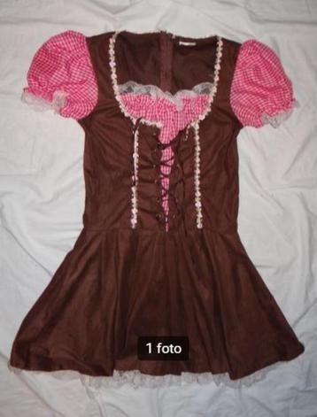 Leuke roze/wit/bruine TIROLER/ALPENMEISJE/DIRNDL jurk  beschikbaar voor biedingen