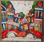 Vrolijk schilderij Liz - Grachten 90x90 cm, Ophalen of Verzenden