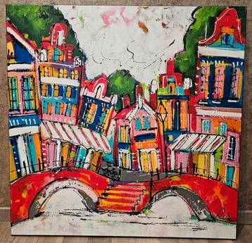 Vrolijk schilderij Liz - Grachten 90x90 cm beschikbaar voor biedingen