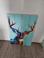 Prachtig houten paneel schilderij hert, Huis en Inrichting, Woonaccessoires | Schilderijen, Tekeningen en Foto's, 50 tot 75 cm