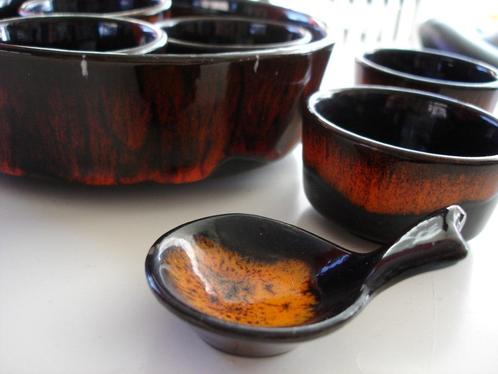 * Bruin oranje set lava glazuur, vintage, space age *, Verzamelen, Retro, Huis en Inrichting, Ophalen of Verzenden