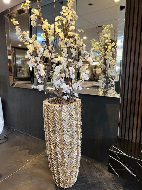 Visgraat 90 cm schelpvaas vazen vaas nieuw goud/bruin, Huis en Inrichting, Woonaccessoires | Vazen, Nieuw, Overige kleuren, 75 cm of meer