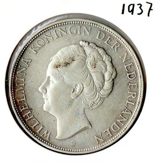 2½ Gulden - Wilhelmina 1937, Postzegels en Munten, Munten | Nederland, Losse munt, 2½ gulden, Koningin Wilhelmina, Zilver, Ophalen of Verzenden