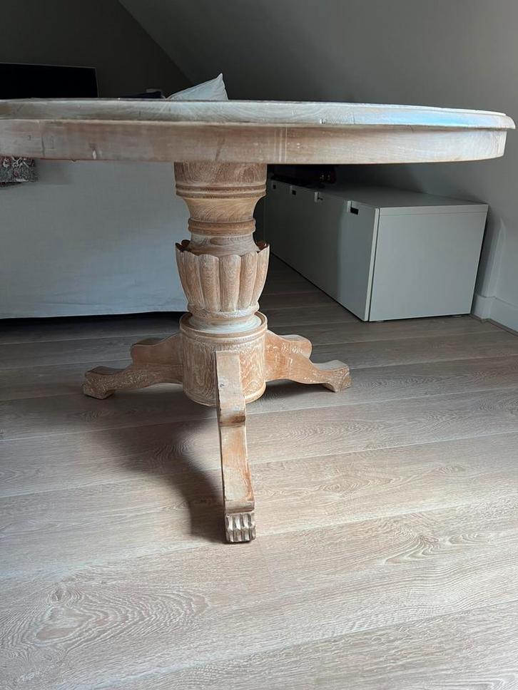 Ronde tafel, teak white wash 120 doorsnede, Antiek en Kunst, Antiek | Meubels | Tafels, Ophalen