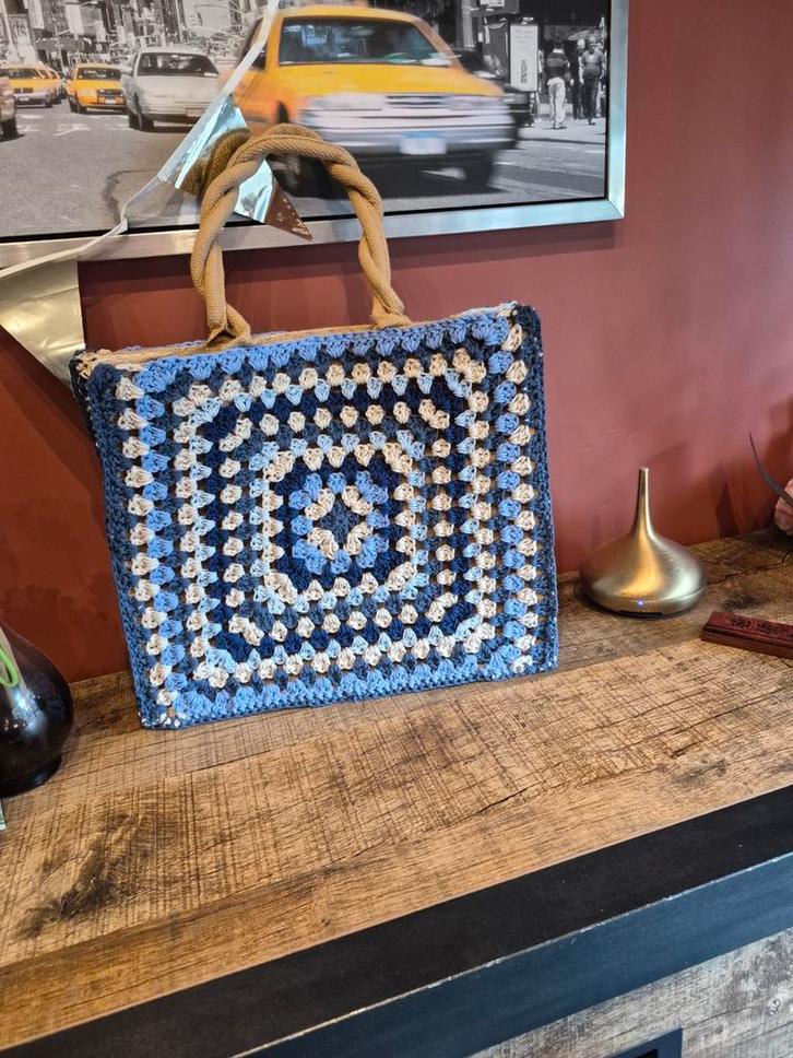 Gehaakte Jute Granny Square Tas 40x35, Huis en Inrichting, Lampen | Tafellampen, Nieuw, Minder dan 50 cm, Stof, Ophalen of Verzenden