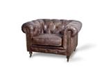 Chesterfield fauteuil bruin (Eleonora), Leer, Vintage, 75 tot 100 cm, Zo goed als nieuw
