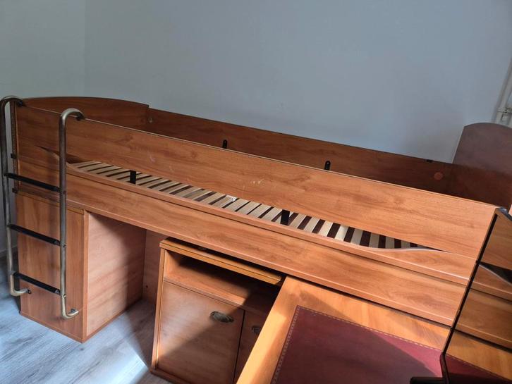 Kajuitbed 90x200 met bureau & opbergruimte, Huis en Inrichting, Slaapkamer | Bedden, Gebruikt, Eenpersoons, 90 cm, 200 cm, Hout
