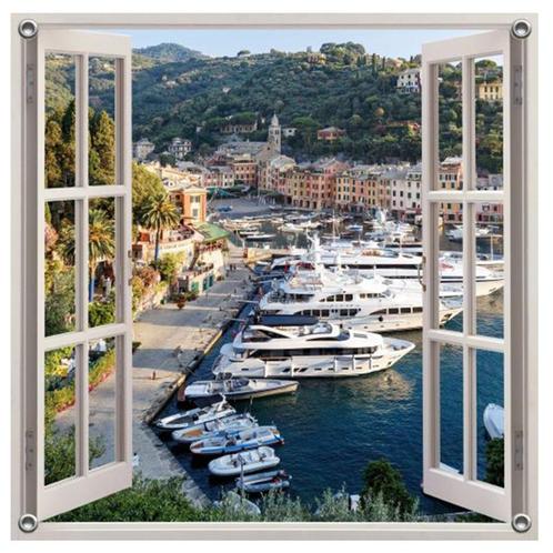 Tuinverruimer-Poster Uitzicht op Haven Portofino 100x100cm, Tuin en Terras, Tuinwanddecoratie, Nieuw, Verzenden
