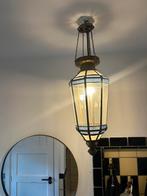 Glas in lood lamp goud met blauw, Huis en Inrichting, Lampen | Kroonluchters, Ophalen, Gebruikt, Glas