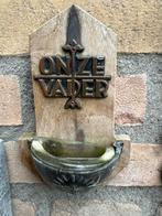 Antiek Wijwaterbakje 'Onze Vader' Hout & Glas, Antiek en Kunst, Antiek | Religie, Ophalen of Verzenden