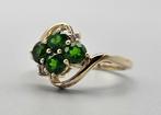 Gouden Vintage ring  edelsteen smaragd en diamant. 2024/192., Groen, Goud, Met edelsteen, 17 tot 18