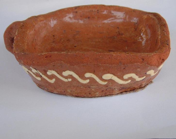 Oude Workumer aardewerk schaal met oor nr.6, Verzamelen, Overige Verzamelen, Gebruikt, Ophalen of Verzenden