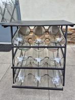 9 vintage glazen snoeppotten in bijbehorende rek, Ophalen