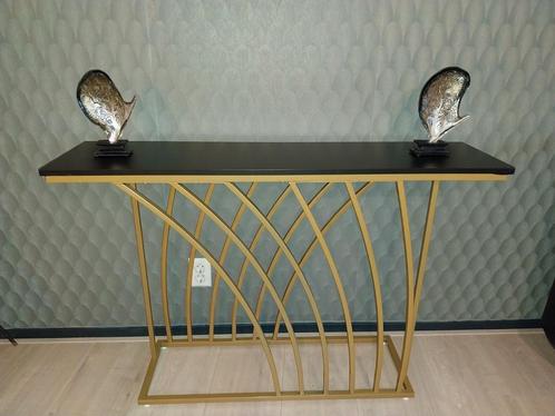 Sidetable goud met mat zwart bovenblad 120 x 80 x 30 cm, Huis en Inrichting, Tafels | Sidetables, Zo goed als nieuw, 25 tot 50 cm