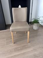 6 eetkamerstoelen leer taupe, zonder armleuning, eiken poten, Huis en Inrichting, Stoelen, Ophalen, Overige kleuren, Hout, Zo goed als nieuw