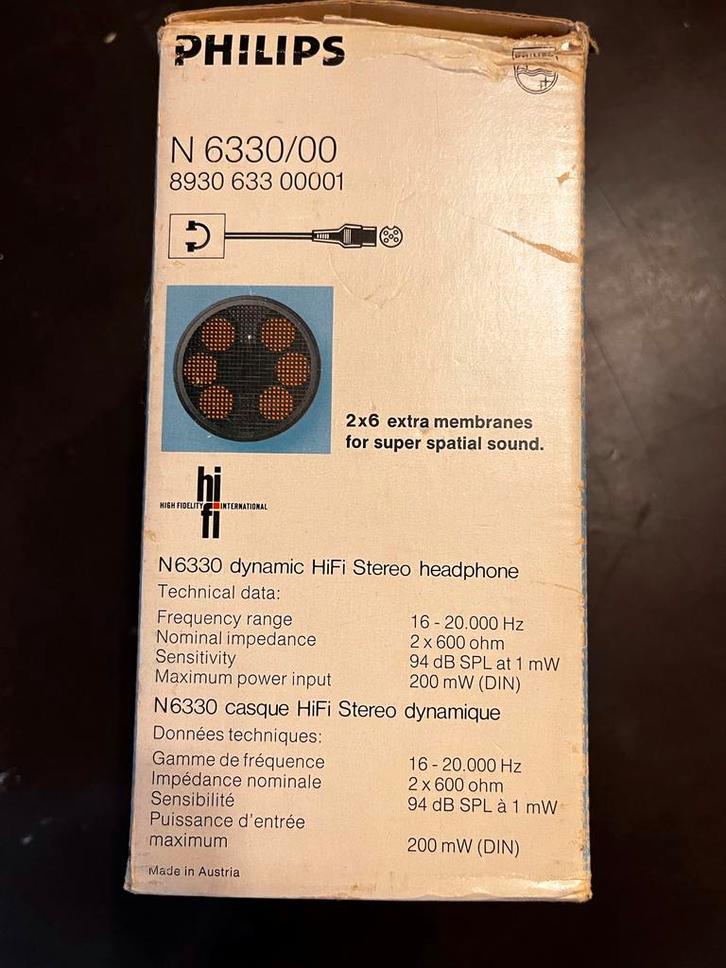 Philips N6330 HiFi Stereo Hoofdtelefoon - Vintage, Audio, Tv en Foto, Koptelefoons, Gebruikt, Over oor (circumaural), Philips