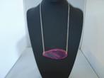 zilverkleurige ketting met agaat geode schijf roze, Ophalen of Verzenden, Nieuw, Roze, Overige materialen