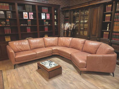 Cognac leren hoekbank, Huis en Inrichting, Banken | Bankstellen, Zo goed als nieuw, Hoekbank, Vierpersoons of meer, 150 cm of meer