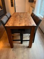 Bar tafel teak hout met 4 bij passende stoelen, Huis en Inrichting, Complete eetkamers, Ophalen, Zo goed als nieuw, 4 tot 6 stoelen