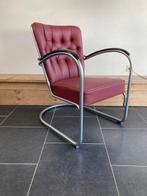 Gispen 412 GE , zijdemat frame, bordeaux rood leder, Huis en Inrichting, Fauteuils, Design, 75 tot 100 cm, Zo goed als nieuw, Leer