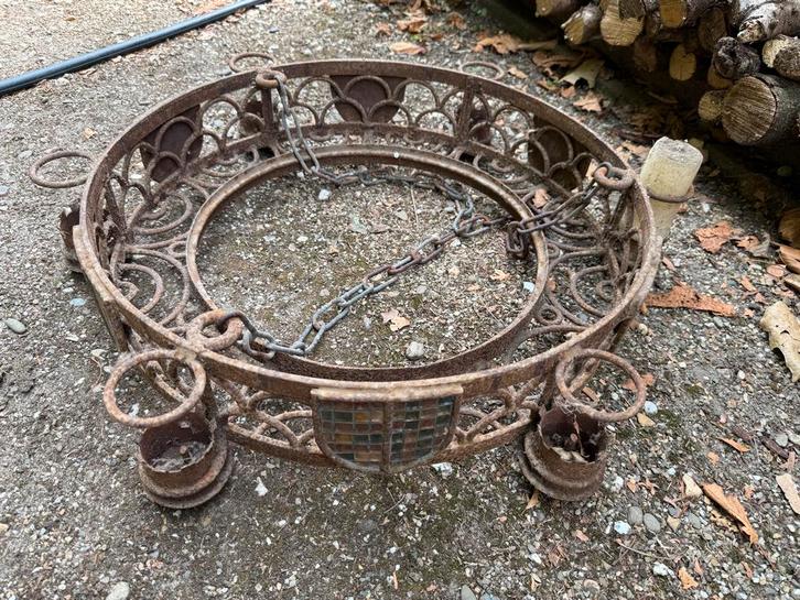 Antieke Smeedijzeren Kaarsen Kandelaar met Wapen, Antiek en Kunst, Antiek | Woonaccessoires, Ophalen of Verzenden