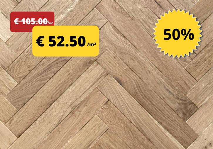 Visgraat parket voor € 52.50 /m² ! - STOCKVERKOOP, Doe-het-zelf en Verbouw, Vloerdelen en Plavuizen, Nieuw, Parket, Hout, 50 tot 150 cm