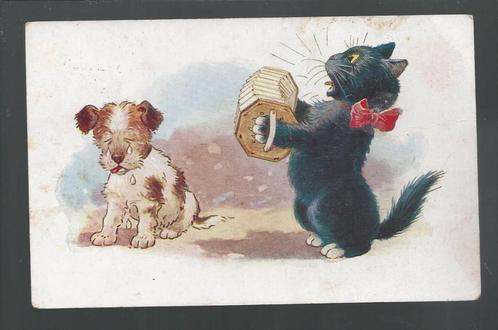 3024 Oude kunstkaart dieren poes poezen kat katten hondje, Verzamelen, Ansichtkaarten | Dieren, Gelopen, Hond of Kat, Verzenden