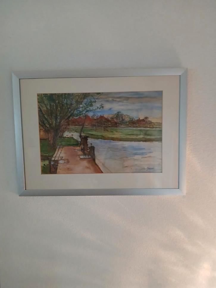 Aquarel van Chri Jansen1918-1961 Westzaan.Sluisje € 200,00, Antiek en Kunst, Kunst | Schilderijen | Klassiek, Ophalen