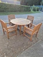 Houten tuinset, blokstoelen met uitklapbare tafel, Tuin en Terras, Tuinsets en Loungesets, Ophalen, Zo goed als nieuw