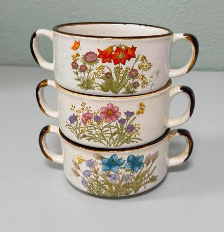 Wildflower servies 3 soepkom soep kom kommen bloemen vintage, Antiek en Kunst, Antiek | Servies los, Ophalen of Verzenden