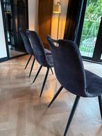 Velours / fluweel / velvet zwarte eetkamerstoel 3x, Ophalen, Zwart, Stof, Drie