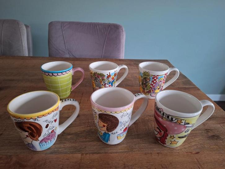 6 mokken en voorraadpot van Blond Amsterdam, Huis en Inrichting, Keuken | Servies, Zo goed als nieuw, Kop(pen) en/of Schotel(s)