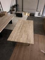 Salontafel Travertin Blad & Brons Onderstel, Gebruikt, 100 tot 150 cm, Metaal, Rechthoekig