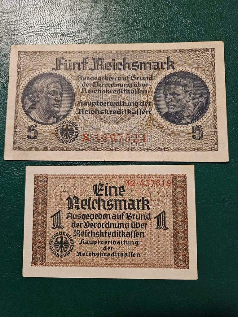 1 en 5 Reichsmark Duitsland WWII set, Postzegels en Munten, Bankbiljetten | Europa | Niet-Eurobiljetten, Ophalen of Verzenden