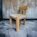 Massief houten stoel met linnen look zitting, Huis en Inrichting, Stoelen, Hout, Ophalen