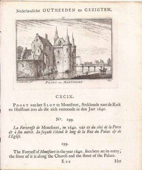 Poort tot Montfoort 1640 A. Rademaker Gezicht zijkant Kastee, Antiek en Kunst, Kunst | Etsen en Gravures, Ophalen of Verzenden